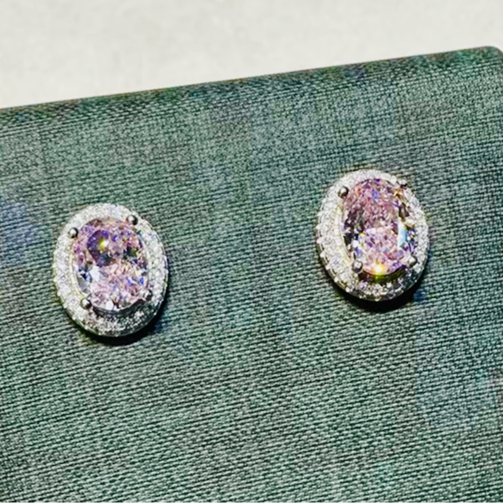 Elegant Oval Pink Hybrid Diamond Earrings